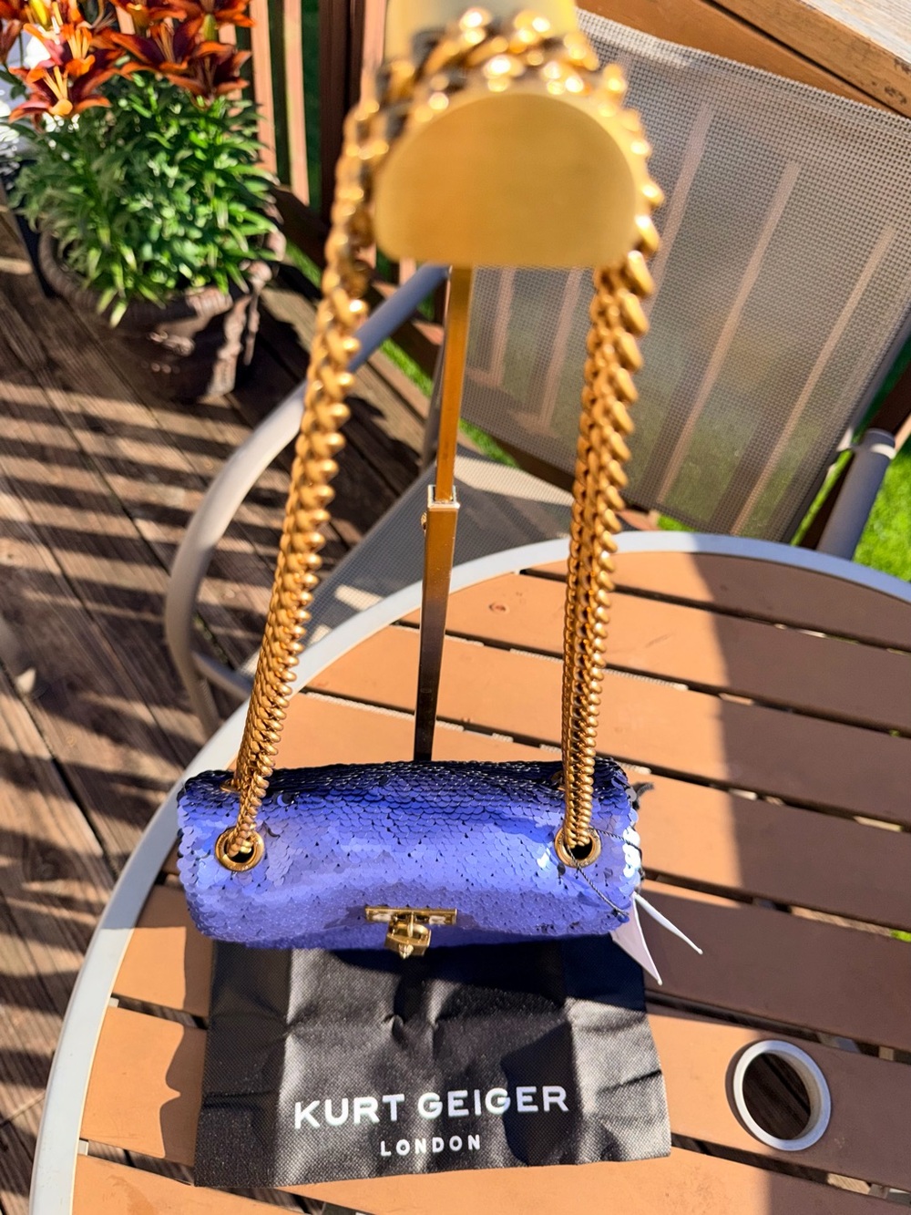 Kurt Geiger London Sequin Mini Brixton Crossbody in Periwinkle/Purple w Dustbag - Picture 9 of 11